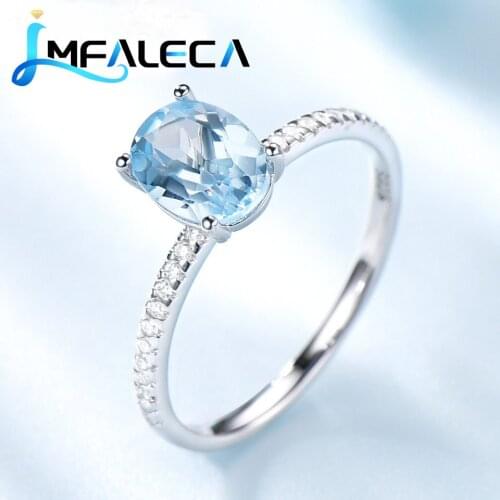 LMFALECA Simple Design Sky Blue Topaz Rings for Women 925 Sterling Silver Wedding Gemstone Birthstone Jewelry Dropshipping