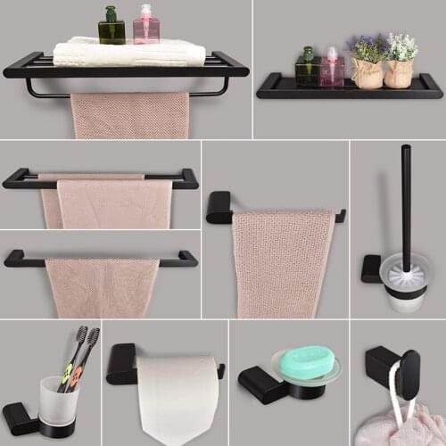Matte Black Bathroom Accessories Set 304 Stainless Steel Toilet Paper Holder Brush Holder Storage Shelf Towel Bar