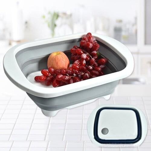 Multifunctional Cutting Board Folding Cutting Board Kitchen Supplies Sink Vegetable Washing Basin Double-Layer Drain Basket