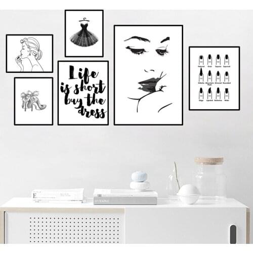 Fashion shoes canvas painting nail art picture girl makeup beauty salon wall decor minidress wall art canvas painting HD2921