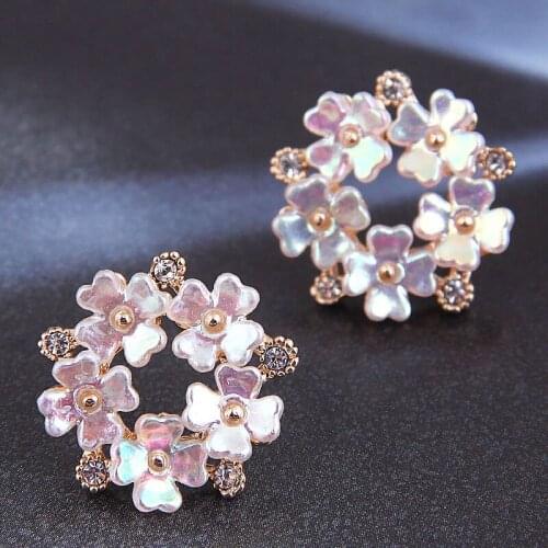 Kymyad Earrings 2021 Trendy Stud Earrings For Women Crystal Flower Earrings OL Style Shining Brincos Feminino Earings