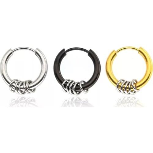 1piece New Arrival Punk Gold/Black Round Circle Stainless Stud Earrings for Men Helix Ear Piercings Fashion Jewelry Gifts