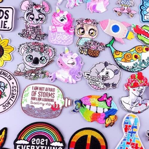 Koala /Owl Patch Unicorn Stripe Patches For Clothing Iron On Patches For Clothes Sex Lips Embroidered Patch For Jacket Badges