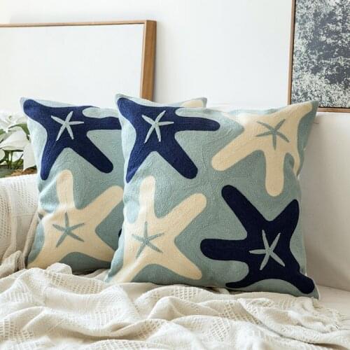 Ocean Theme Pillow Cushion Cover Starfish Embroidered Sofa Pillow Cover Decorative Pillowcase Full of Embroidery for Home Decor