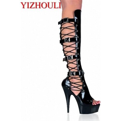 15cm Hot sales of new cold boots, Roman hollowed-out style of new performance boots, sexy high heels Dance Shoes