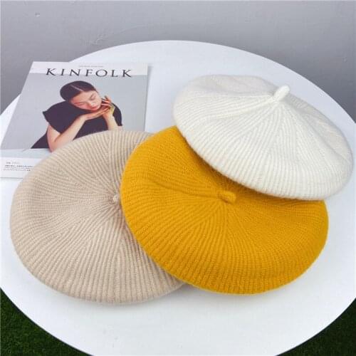 New Beret Autumn and Winter Hat Korean Wool Knitted Retro Painter Hat British All-match Womens Hat