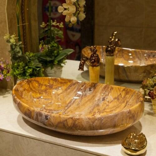Oval brown Europe style chinese wash basin vessel sinks Jingdezhen Art Counter Top ceramic basin sink wash basin