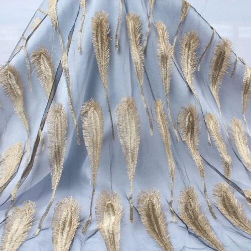 Translucent Tulle Mesh Fabric Feathers Appliqued For Evening Dresses Wedding Party Dance