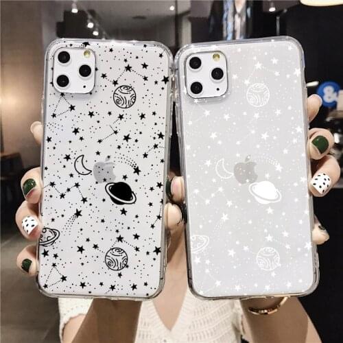 Simple Space Planet Stars Moon Spaceship Phone Case For iPhone 11 12 Pro Max XR X XS Max 6s 7 8 Plus SE 2020 Clear Soft TPU Case
