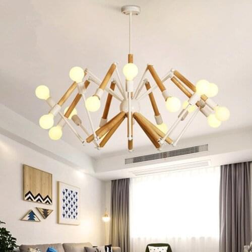 Adjustable Lustre LED Chandelier For Living Room Wood Hanging Lights Lustres para sala de jantar Dining Lighting Fixture