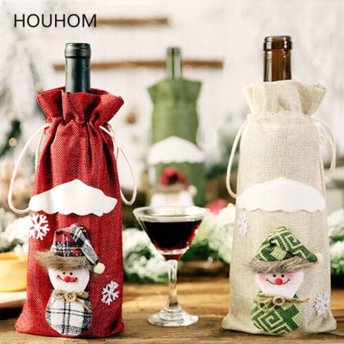 Christmas Gift Wine Bottle Dust Cover Bag Santa Claus Snowman Tableware Christmas Decoration for Home Table New Year 2020 Decor