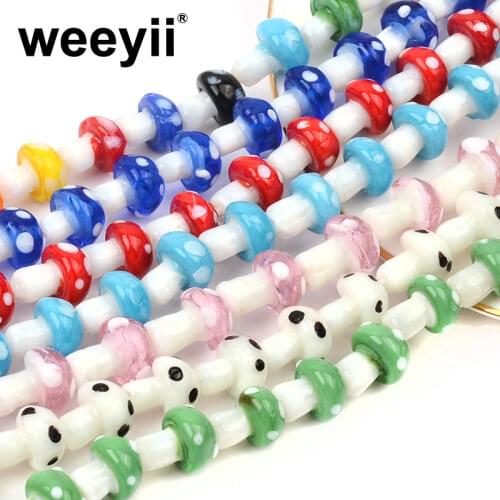 Mixed Colorful Mushroom Shape Lampwork Glass Loose Beads For Jewelry Handmade Making DIY Bracelet Accessories