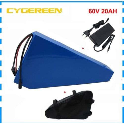 1000W 60V 20AH Triangle Lithium Battery 1500W 60 V 15AH Electric bike Bicycle Bateria Pack with Free Bag 67.2V 2A Charger