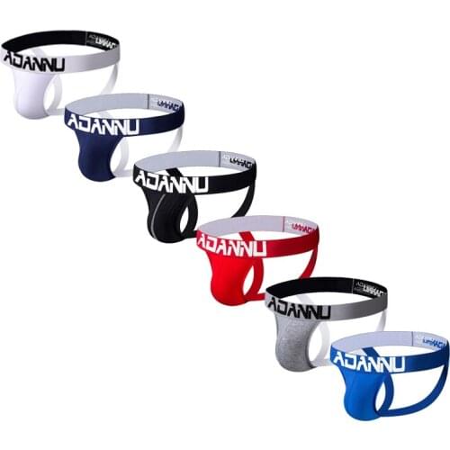 6PCS Mens Underwear Thong Open Butt Briefs Jockstrap Pouch Cuecas Cotton Panties Thongs Underpants Gay Slip Homme Double Srting