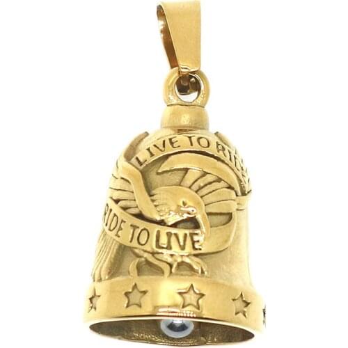 Unisex 316L Stainless Steel Ride To Live, Live To Ride Cool Eagle Stars Bell Pendant