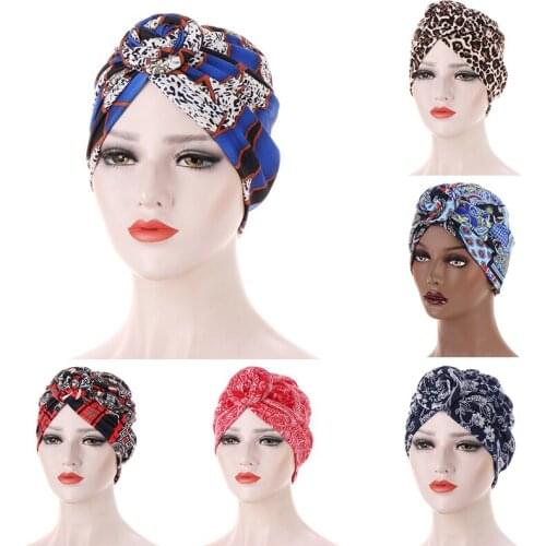 Ethnic Style Printed Women Turban Bonnet Muslim Women Hijabs Hat Top Knot Floral Printed Cotton Headscarf Ladies India Hat