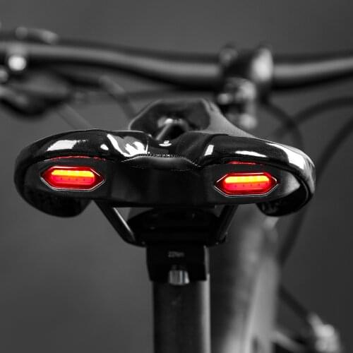 Road Bike Saddle MTB Bicycle Seat With Warning Taillight Durable USB Charging Light Cycling PU Breathable Soft Seat Cushion