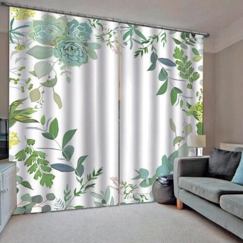 Blackout Luxury Curtains Beautiful plant Curtain Green Thick Photo Curtains For Boys and Girls Drapes