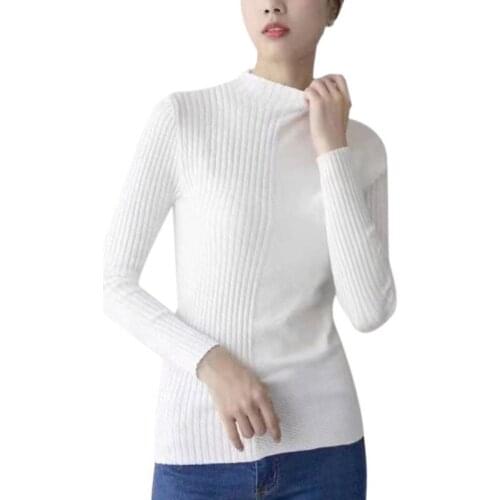 2019 New Female Fashion Simple Solid Color Slim Sweater Long Sleeve Round Collar Slim Bottoming Knit Sweater