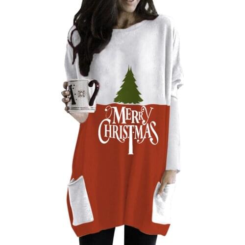 Christmas Dress For Women Long Sleeve Loose T Shirt Dress with Pockets Elegant Xmas Party Club Ladies Dresses Streetwear