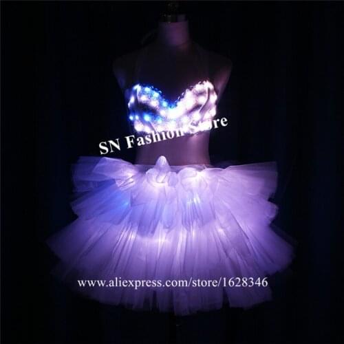 TC-214 Programmable full color dress Ballroom dance led costumes RGB colorful skirt bar luminous ballet dresses bra glowing bar