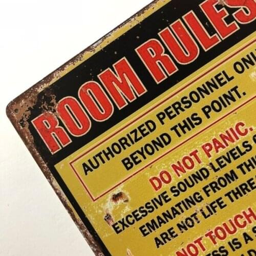 Tin Sign "ROOM RULES " Metal Poster Wall Art Decor Rustic Plaque Room Bedroom House Wall Sign