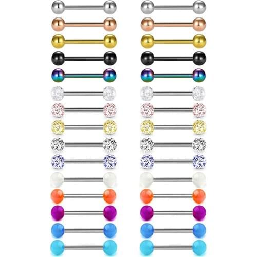 15 Pairs 14G Tongue Ring Nipple Rings Stainless Steel and Palstic Acrylic Straight Barbell for Tongue Nipple Piercing Jewelry