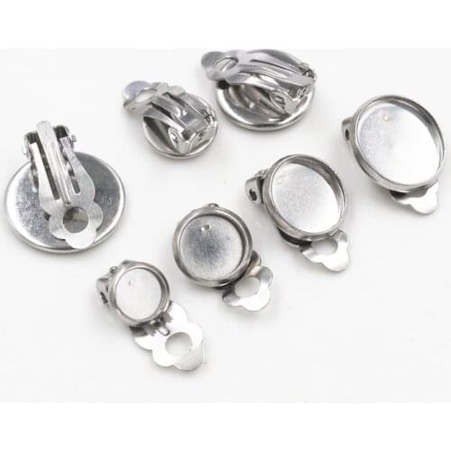 6/8/10mm 10pcs/lot Stainless Steel Material Ear Clips ,Stainless Steel Earring Base Cameo Bezels Tray For Jewelry Supplies