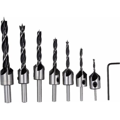 7pcs HSS 5 Fluted 3-10mm Countersink Drill Bits Set Woodworking Chamfer Cutter
