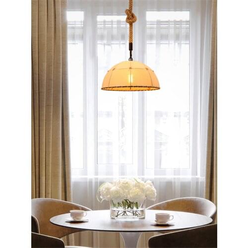American Country Linen Cloth Pendant Lights Loft Hemp Rope Industrial Coffee Hanging Lamps Restaurant Living Room Store Fixtures