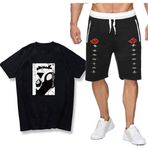 Anime Kakashi Sasuke 2021 Summer Mens T-shirt Set 2-piece Mens Sportswear Printed Short Sleeve Suit