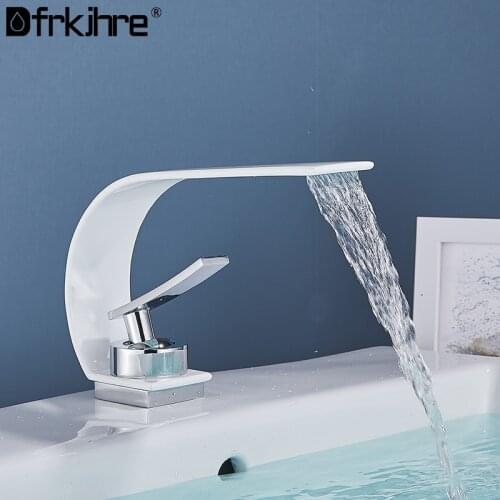 Asin Faucets Modern Bathroom Mixer Tap Chrome White Brass Washbasin Faucet Single Handle Single Hole Elegant Cold Hot Crane Tap