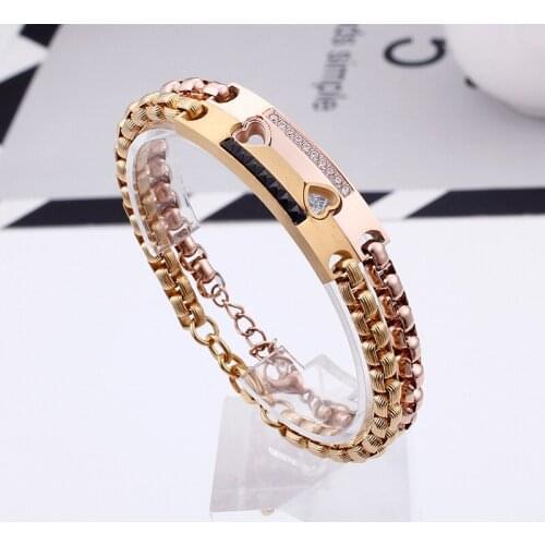 Titanium Steel Couple Bracelet Classic Puzzle Love Couple Bracelet Heart Print Valentines Day Gift