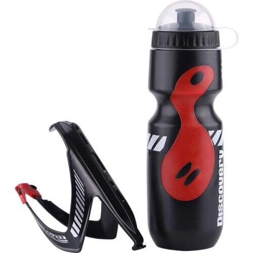 650ml Water Bottle with Bicycle Holder Cage Bracket for Cycling Mountain Bikes (Black+Red)
