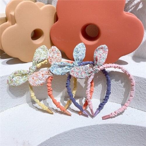 2021 New Korea Fashion Childrens Fresh Cute Floral Rabbit Ears Hairband for Sweet Girl Princess Headdress Kids Hair Accessories