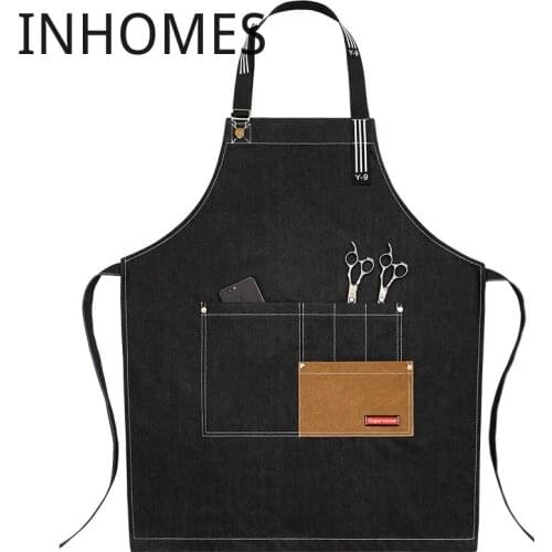 Denim Apron Barista Milk Tea Shop Restaurant Work Clothes Barber Painting Smock Print Logo delantal cocina hombre mujer