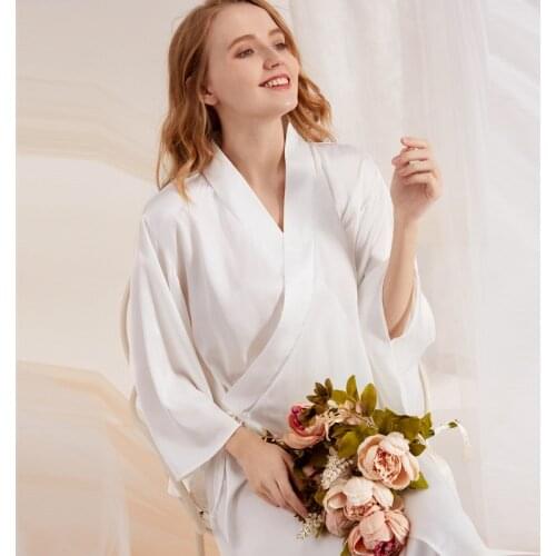 High-end Three Quarter Robes Summer White Satin Bathrobe Plus Size Dressing Gown Thin Cute Simple Long Kimono Loose Sleep Wear