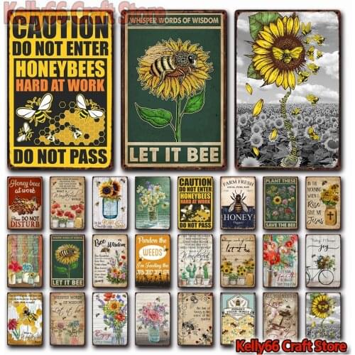 [ Kelly66 ] Caution Let It Bees Flower Honey You Are My Sunshine Tin Metal Sign Home Pub Bar Decor Painting 20*30 CM Size Dy218