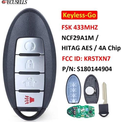 Keyless-Go Smart Remote Key FSK 433Mhz NCF29A1M / HITAG AES / 4A Chip FCC: KR5TXN7 S180144904 For Nissan Pathfinder Titan Murano