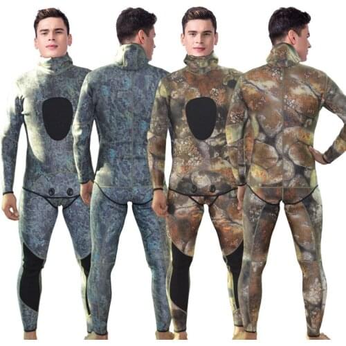 Set Neoprene Camouflage Diving Suit Sun-proof and Warm Surfing Suit for Men Diving Wet Suit with Hood