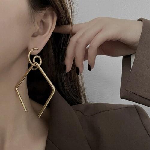 Lifefontier Punk Gold Color Metal Drop Earrings for Women Geometric Exaggerated Big Hanging Earrings Trendy Jewelry Gift 2021
