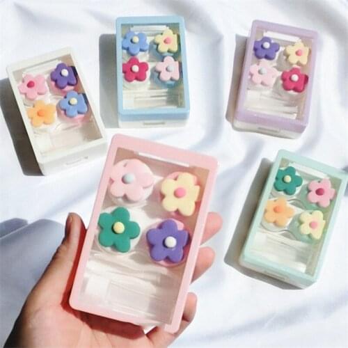 2 Double Box Cute Flowe Contact Lens Case Box INS colored contacts case beauty lens storage Box gift For Girl Winds Ferry