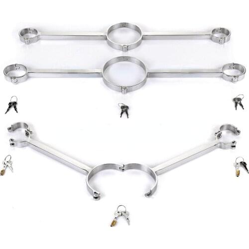 New Stainless Steel Metal Bondage Handcuffs Shackles Wrist Cuffs Neck Collar Slave Restraints Adult Erotic Couples Sex Toys