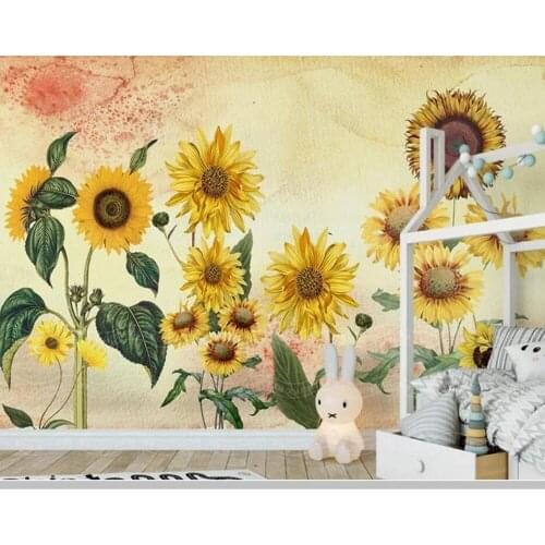 Papel de parede Vintage sunflower hand painted 3d wallpaper,living room sofa TV wall bedroom wall mural papers home decor