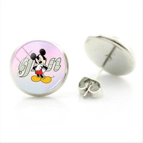 Disney Minnie Mickey Earrings Good Friends Play Earrings Handmade Round Dome Glass High-quality Earrings For Friends As Gifts