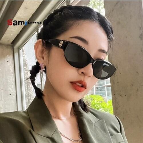 Samjune Small Oval Sunglasses for Women Male Retro Plastic Frame Yellow Red vintage Small Round Sun glasses for Women 2021