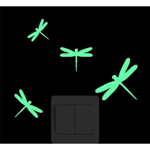 Home Decoration Sticker Dragonfly Glow Switch Sticker Kids Rooms Children Bedroom Wall Decor Sticker Livingroom Luminous Decal
