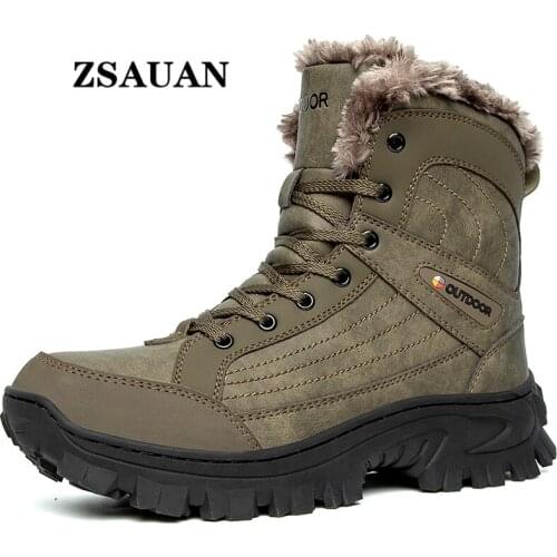 ZSAUAN Outdoor Men Boots Winter Work Tooling Shoes Classic Men Boots Snow Warm Plush Military Combat High Top Boots Big Size