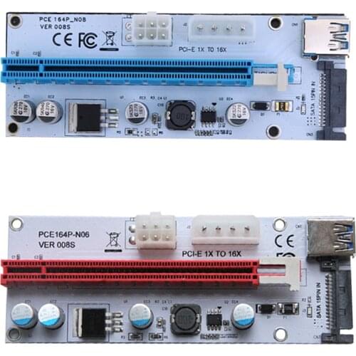 VER008S PCI-E 1X to 16X Extender 60CM PCIE Riser Card + 4Pin 6Pin SATA Power Interface + LED for Miner Mining