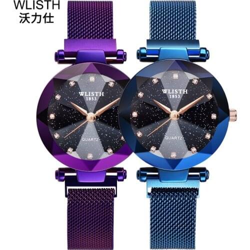 WLISTH Women Watches Luxury Starry Sky Watch Rose Gold Luminous Quartz Watch Magnet Buckle Magnetite Ladies Watch Reloj Mujer